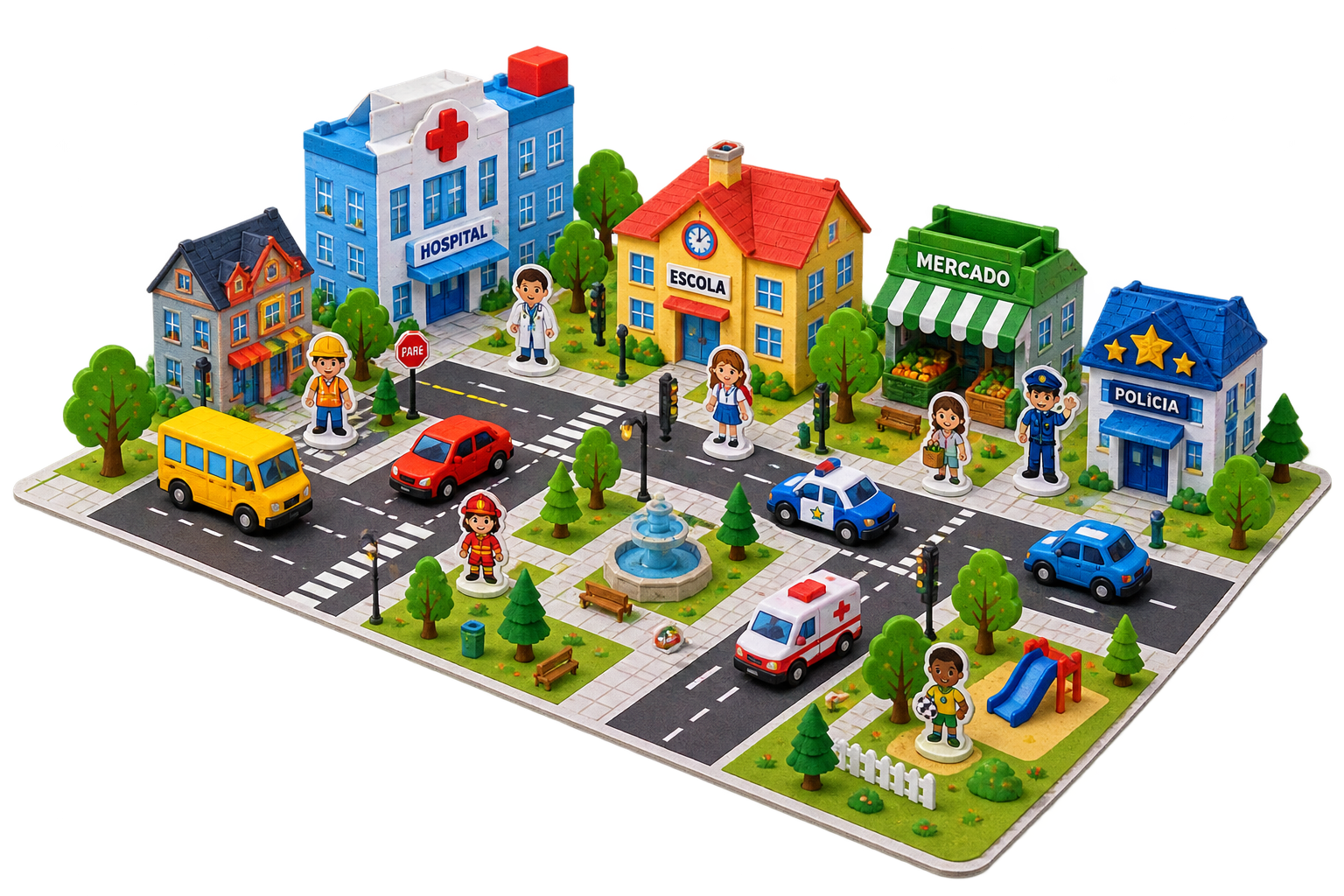 Cidade completa de papel montada